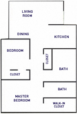 Floor plan for 2 beds, 1.5 baths, 860 sqft
